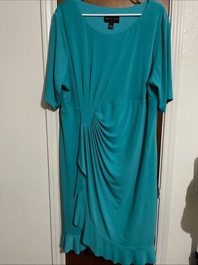 Chaus Teal Gathered-Detail Midi Dress